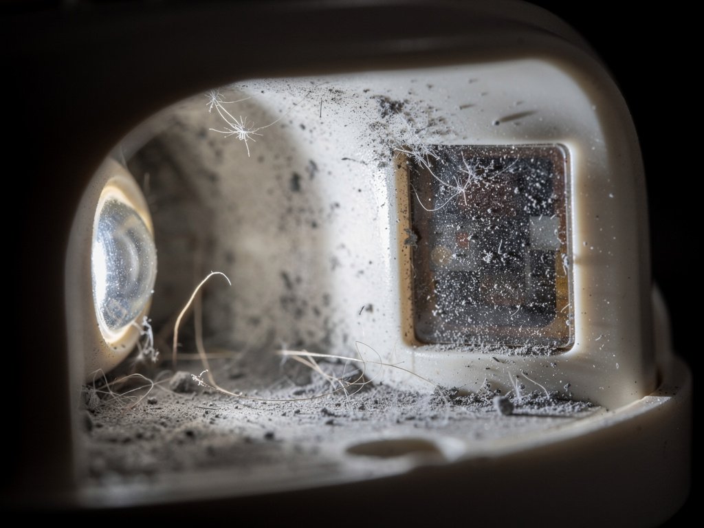 Dust particles accumulated inside a smoke detector's photoelectric sensor chamber, mimicking smoke and causing false alarms
