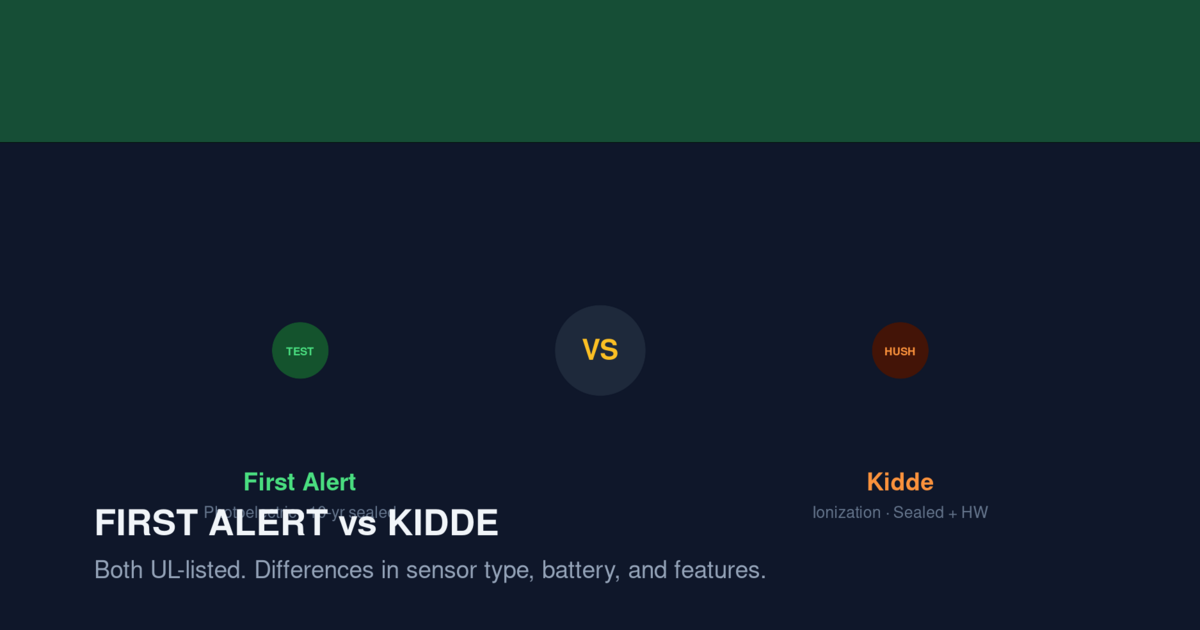 Illustration comparing First Alert and Kidde smoke alarms side by side