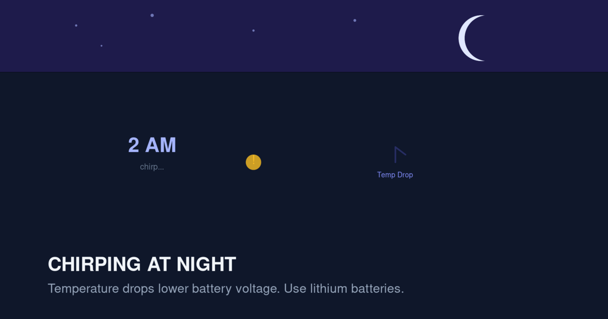 Nighttime scene with a moon, stars, and a chirping ceiling smoke alarm