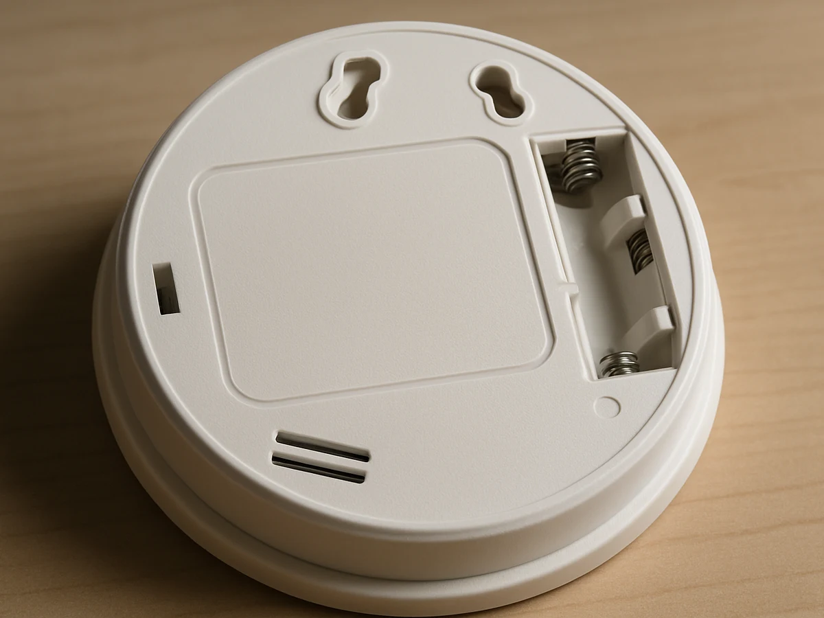 1200x900 slot:3b9c80916c48 Back of a smoke alarm showing where a date label is typically found.