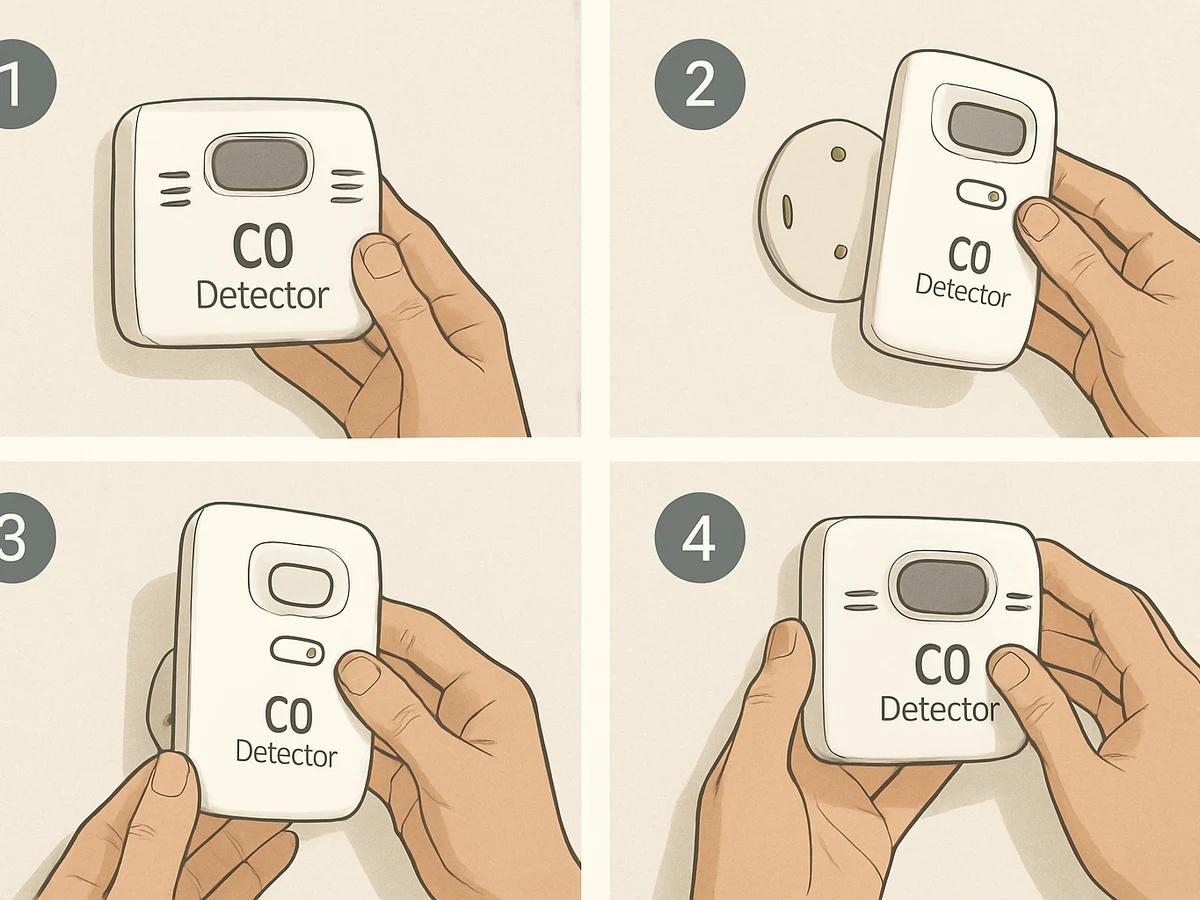 1200x900 slot:490dde8846ee Hands replacing a CO detector on a wall.