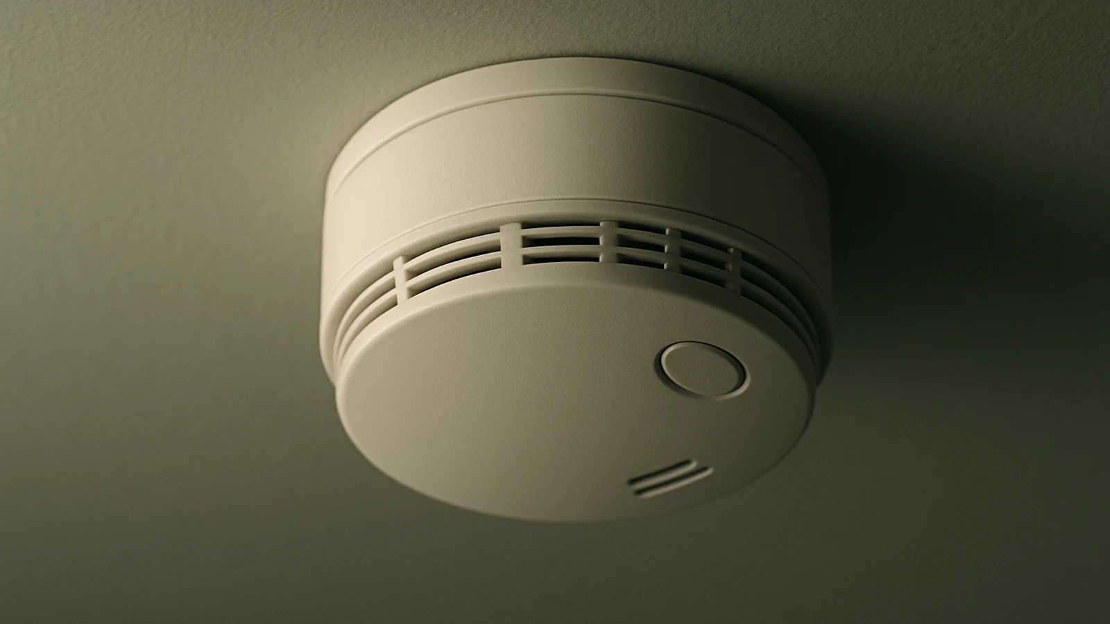 1600x900 slot:fc43bc319eb1 Smoke alarm on a ceiling in soft, calm light.
