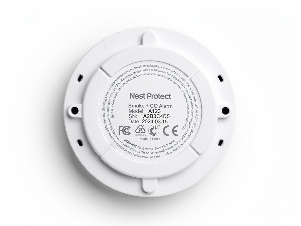 The back of a Nest Protect showing the manufacture date label used to calculate the 10-year expiration