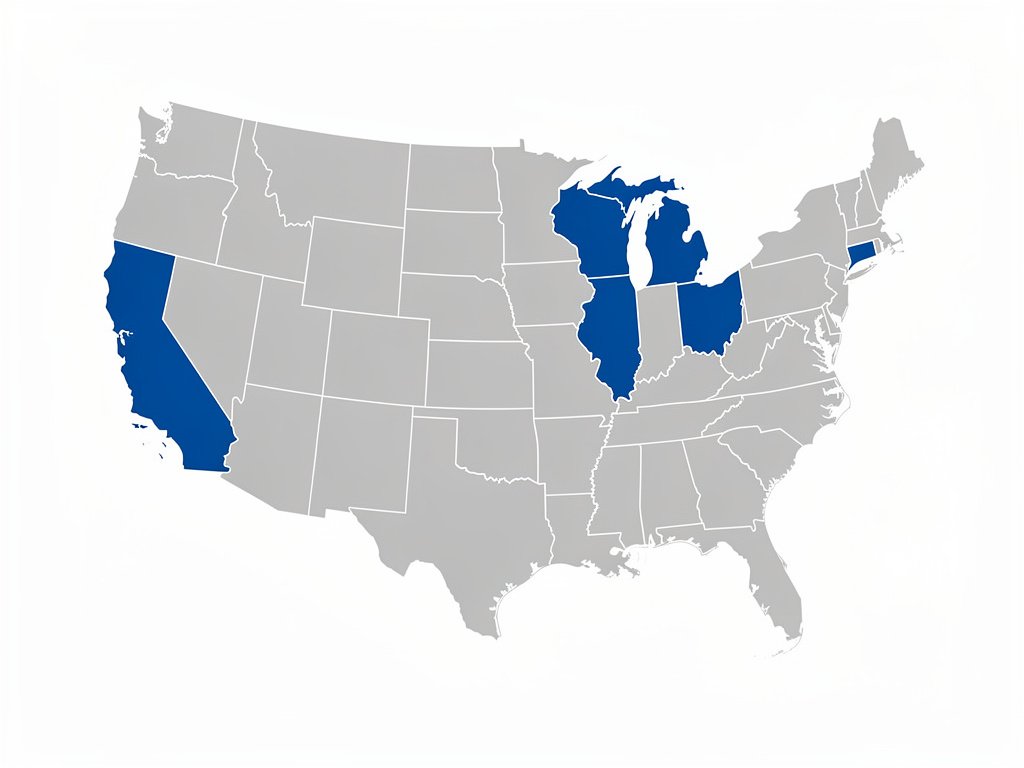 US map showing states that require 10-year sealed battery smoke detectors